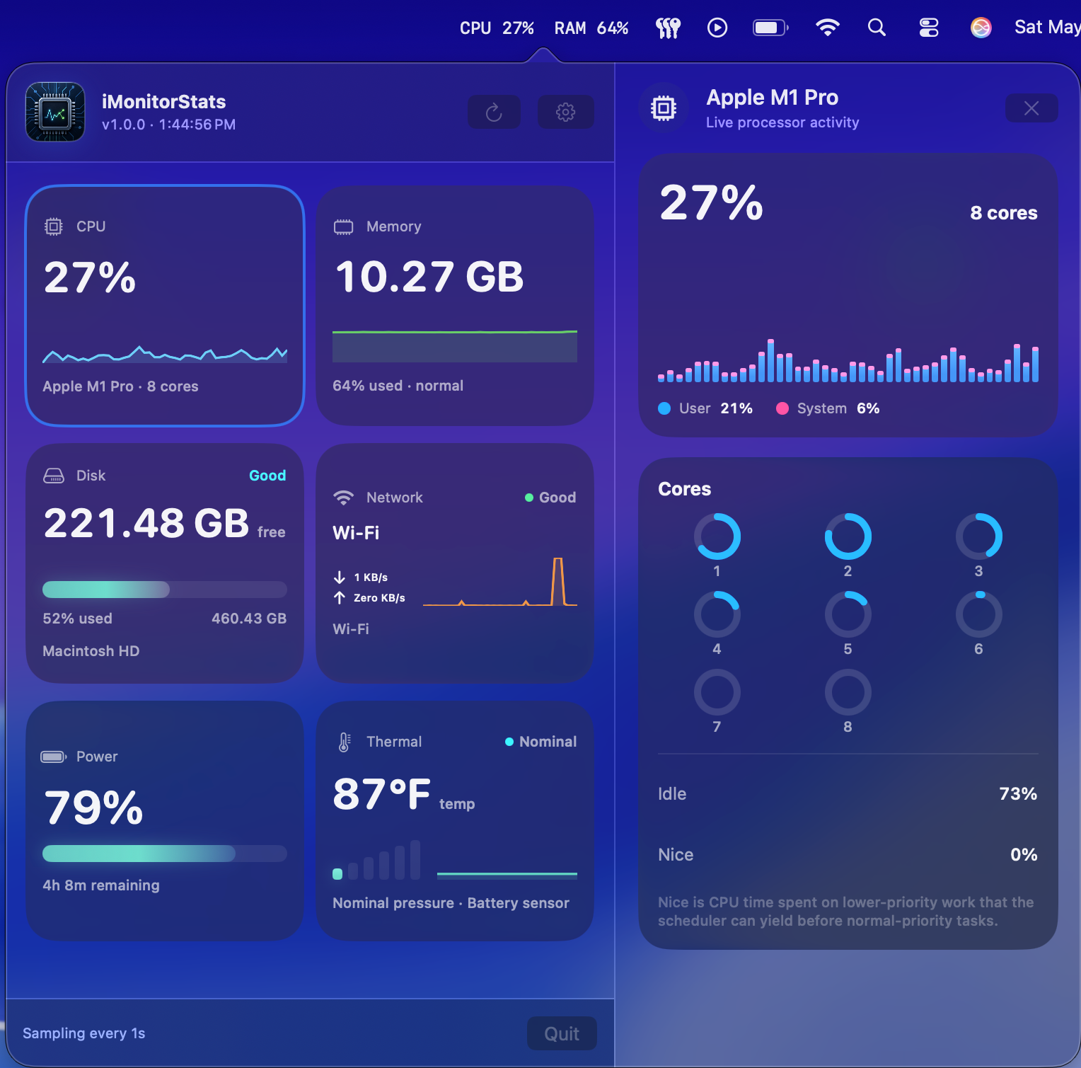 iMonitorStats CPU detail screen
